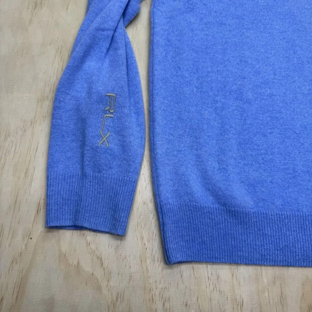 NEW RLX Ralph Lauren Golf 10/15 Washable Cashmere Hooded Sweater Blue SM